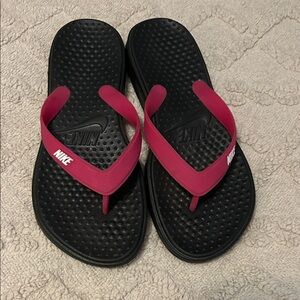 Nike Black and Pink Flip Flops